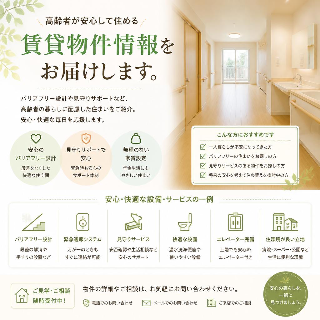 高齢者が安心して住める賃貸物件情報をお届けします。